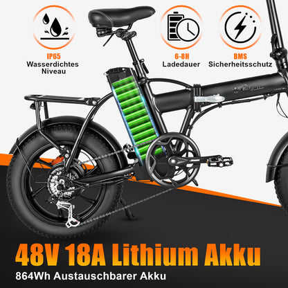 AC16  16"Folding Bike 250W E Bike Men Women, 48V/18Ah Fat E-Bike with 3.0 Tyres