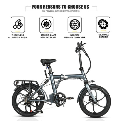 EM20 250W Full Suspension Folding EBike, 36V 12Ah/432Wh Battery, 20"×2.25 Electric Bike