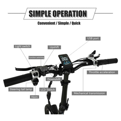 EM20 250W Full Suspension Folding EBike, 36V 12Ah/432Wh Battery, 20"×2.25 Electric Bike