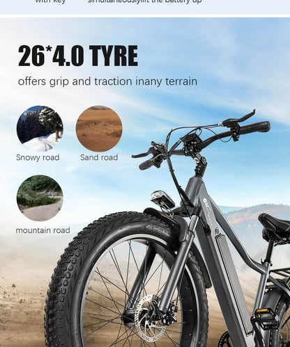 J26 750W EBike E Bike, 26"×4.0 Fat Bike, 48V 17Ah Battery, Electric Bike Men Women